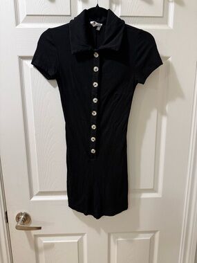 Princess Polly Black Short Sleeve Button-Front Mini Dress